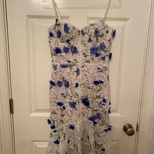 Floral Lace Dress with Blue Accents